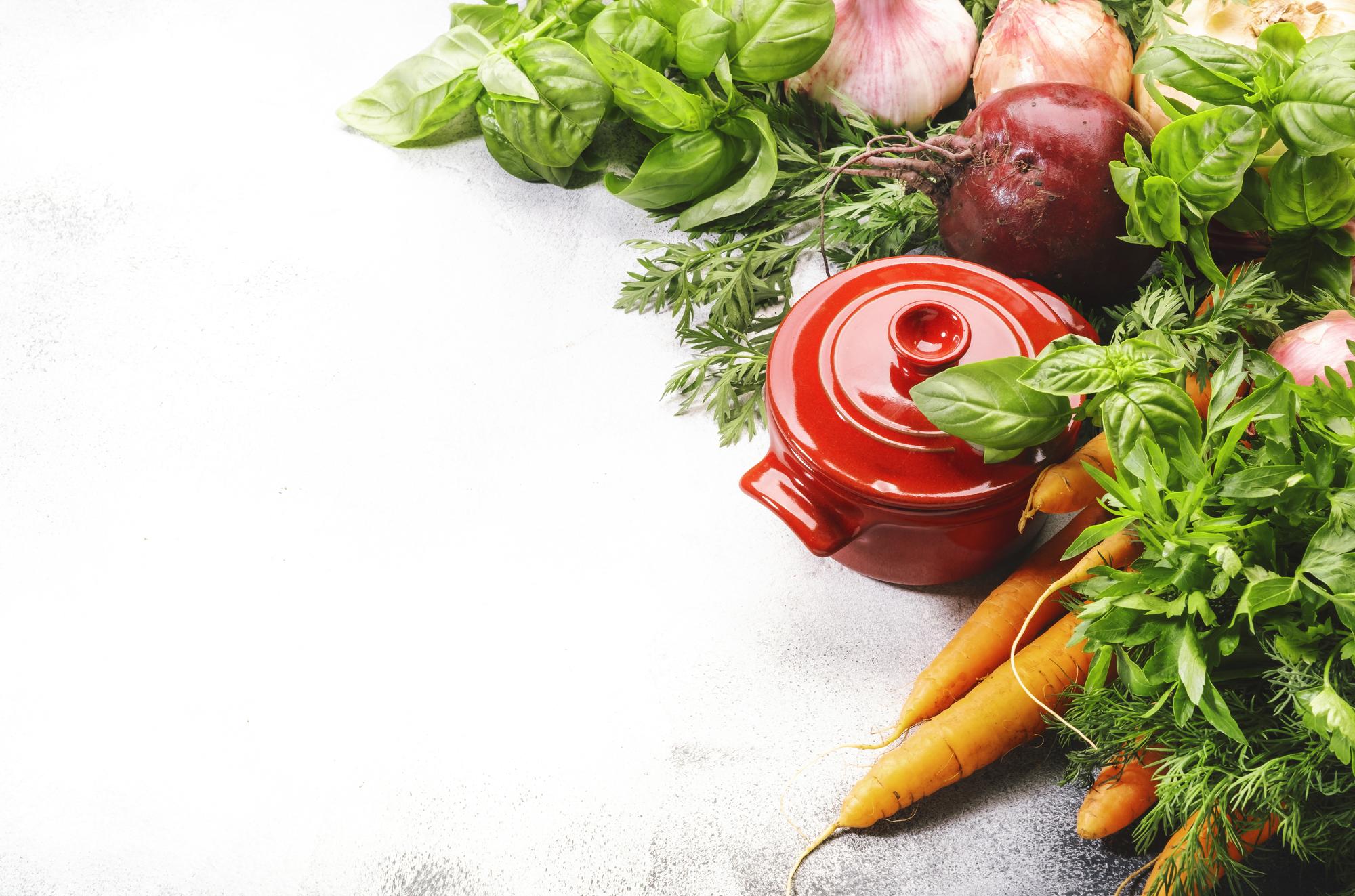 Close-up of fresh ingredients laid out on counter